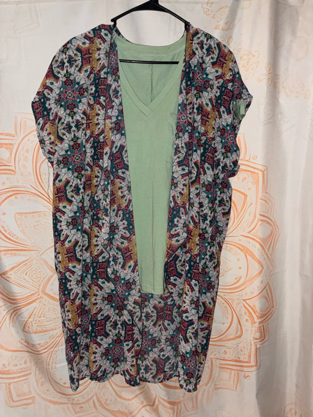 StudioB Floral Print Kimono w/ Sage Green Relaxed Tee - Picture 1 of 8